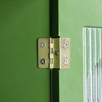 Mobile porta TV verde anticato con ante in vetro e ripiani