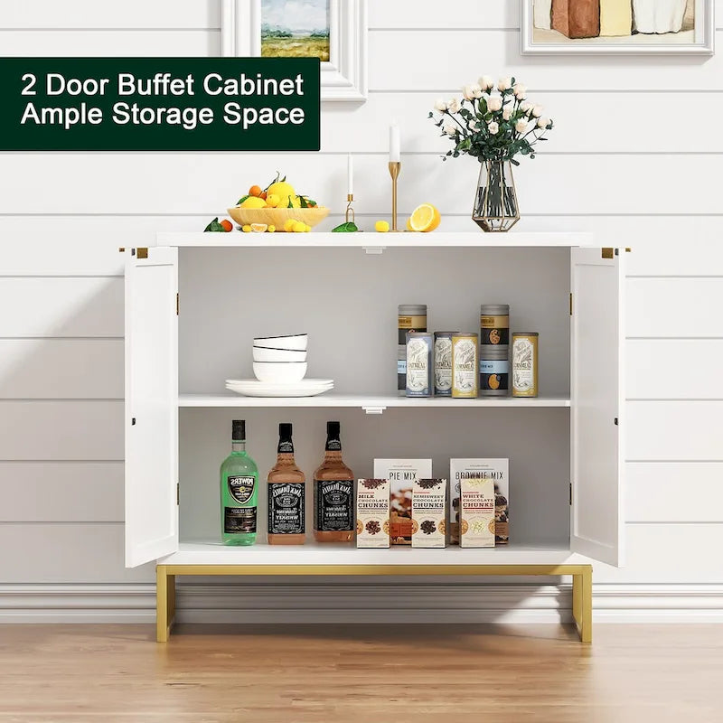 Credenza in Rattan Bianco con Ante e Ripiani