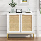 Credenza in Rattan Bianco con Ante e Ripiani