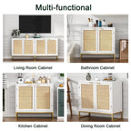 Credenza in Rattan Bianco con Ante e Ripiani