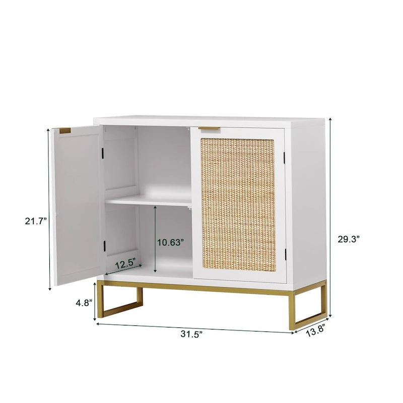 Credenza in Rattan Bianco con Ante e Ripiani