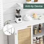 Credenza in Rattan Bianco con Ante e Ripiani