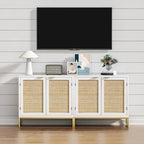Credenza in Rattan Bianco con Ante e Ripiani