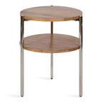 Tavolino rotondo a due ripiani con ripiani in legno di mango e gambe in metallo - 48x48x63,5 cm