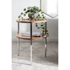 Tavolino rotondo a due ripiani con ripiani in legno di mango e gambe in metallo - 48x48x63,5 cm