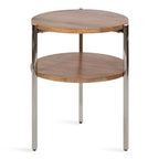 Tavolino rotondo a due ripiani con ripiani in legno di mango e gambe in metallo - 48x48x63,5 cm