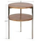 Tavolino rotondo a due ripiani con ripiani in legno di mango e gambe in metallo - 48x48x63,5 cm