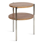 Tavolino rotondo a due ripiani con ripiani in legno di mango e gambe in metallo - 48x48x63,5 cm