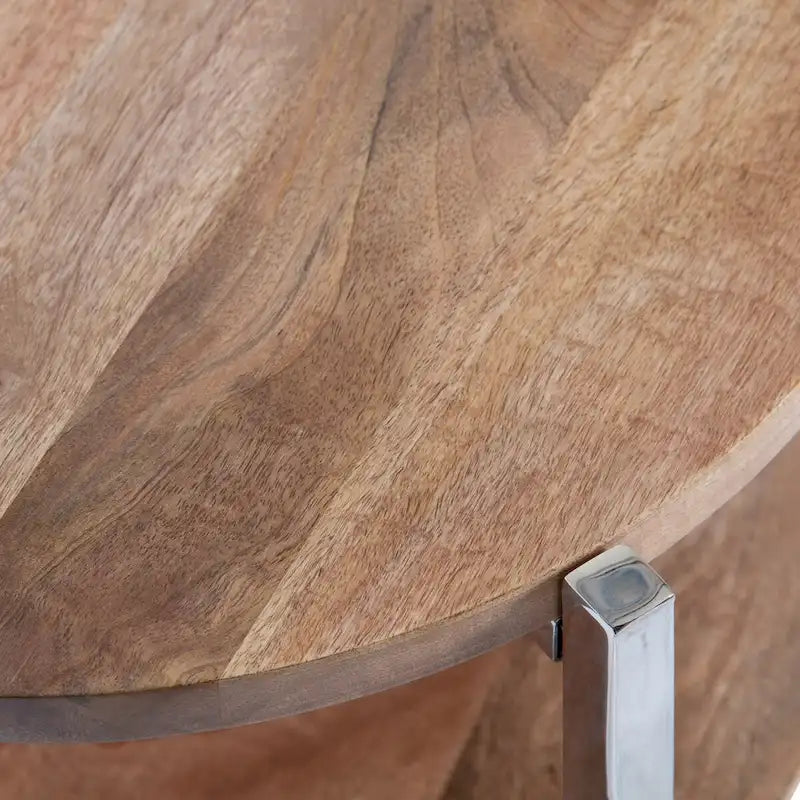 Tavolino rotondo a due ripiani con ripiani in legno di mango e gambe in metallo - 48x48x63,5 cm