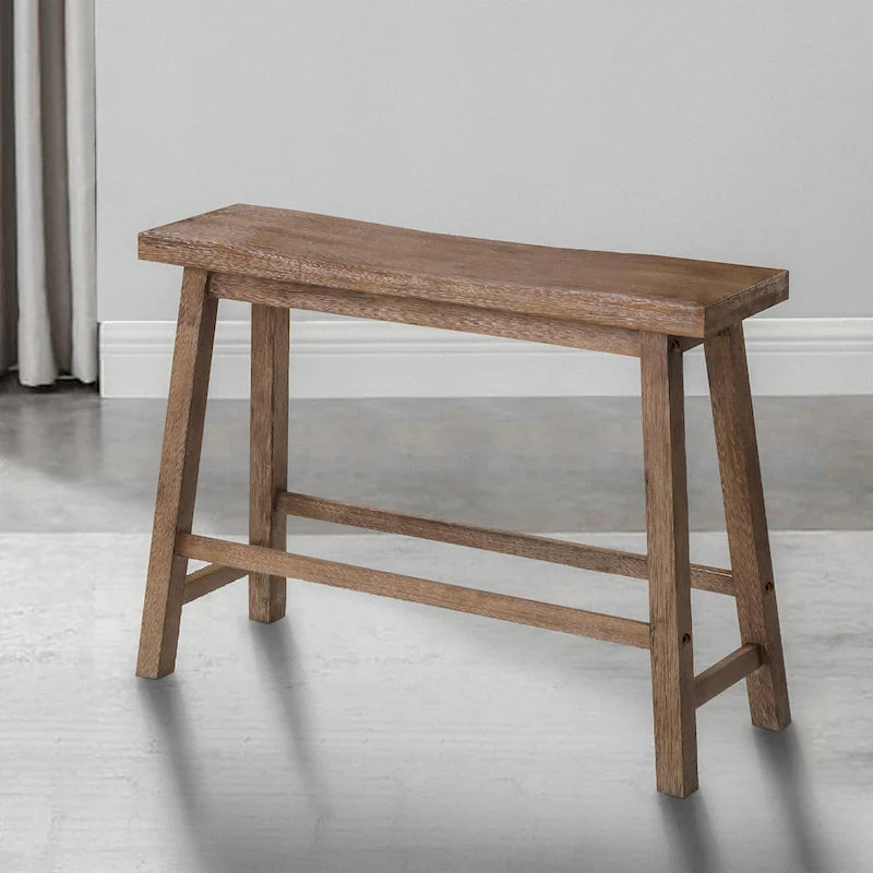 Panca con seduta a sella in legno massello e struttura angolata – Marrone anticato