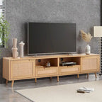 Mobile TV con ante in stile rattan, armadietti e gambe in legno