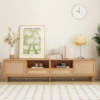 Mobile TV con ante in stile rattan, armadietti e gambe in legno