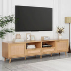Mobile TV con ante in stile rattan, armadietti e gambe in legno