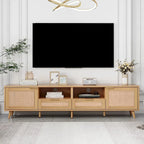 Mobile TV con ante in stile rattan, armadietti e gambe in legno