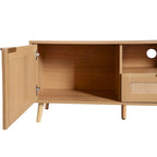 Mobile TV con ante in stile rattan, armadietti e gambe in legno