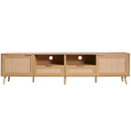 Mobile TV con ante in stile rattan, armadietti e gambe in legno