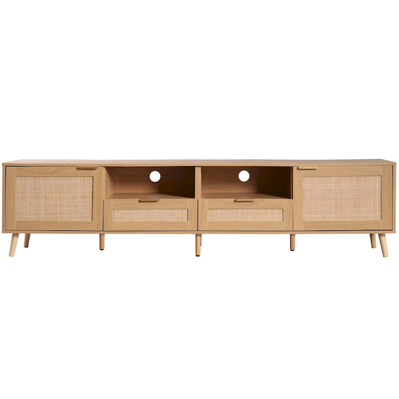 Mobile TV con ante in stile rattan, armadietti e gambe in legno