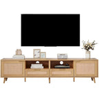 Mobile TV con ante in stile rattan, armadietti e gambe in legno