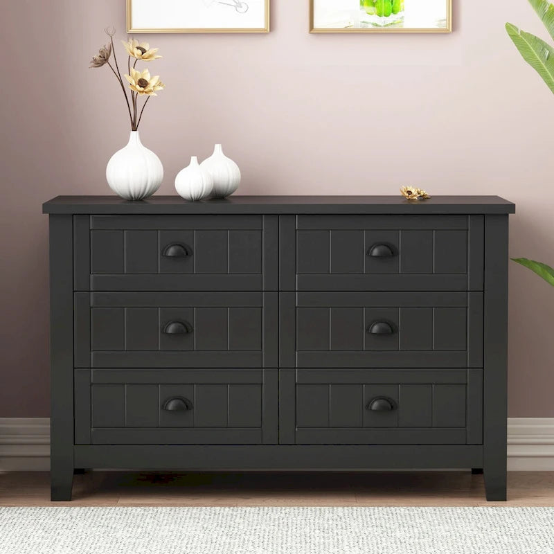 Madia/credenza a 6 cassetti in legno massello nero