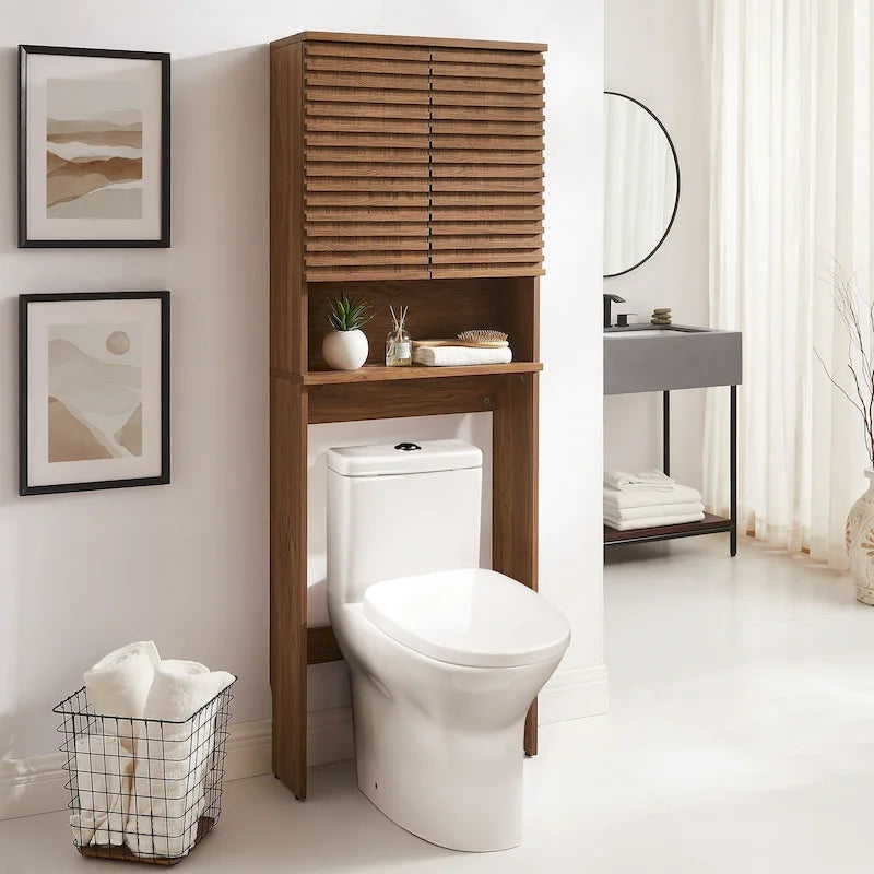 Mobiletto contenitore da bagno salvaspazio da mettere sopra il WC con ante a chiusura ammortizzata