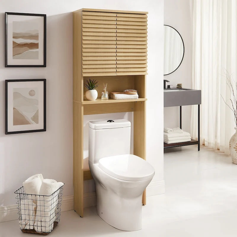 Mobiletto contenitore da bagno salvaspazio da mettere sopra il WC con ante a chiusura ammortizzata