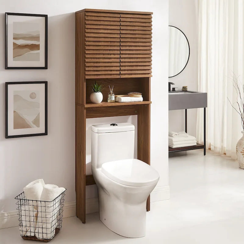 Mobiletto contenitore da bagno salvaspazio da mettere sopra il WC con ante a chiusura ammortizzata