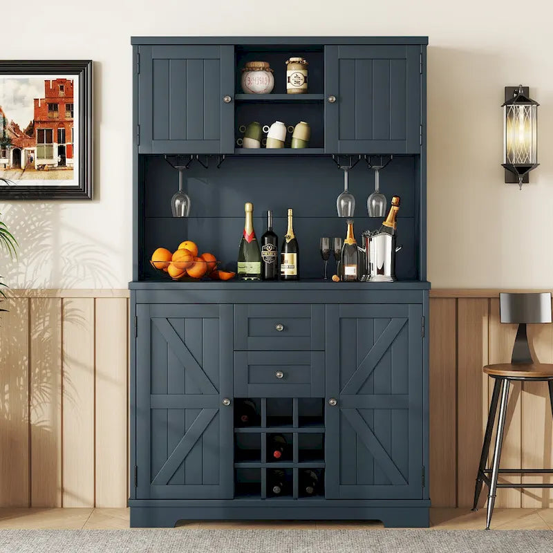 Mobile Cucina Bar con Contenitori — 120 cm L x 39,5 cm P x 187,5 cm H, 4 Ante, 2 Cassetti, Portabottiglie e Portabicchieri