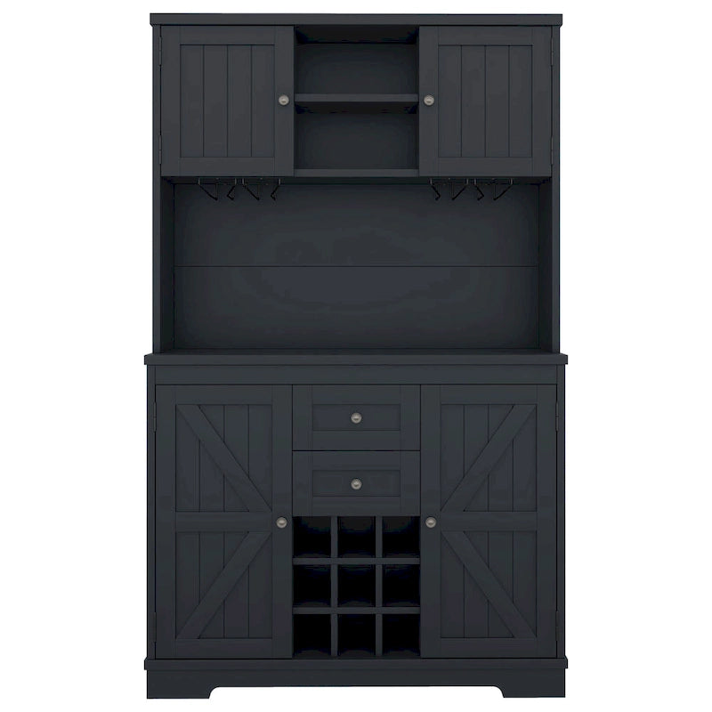 Mobile Cucina Bar con Contenitori — 120 cm L x 39,5 cm P x 187,5 cm H, 4 Ante, 2 Cassetti, Portabottiglie e Portabicchieri