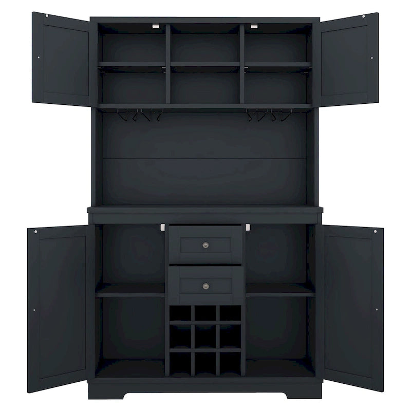 Mobile Cucina Bar con Contenitori — 120 cm L x 39,5 cm P x 187,5 cm H, 4 Ante, 2 Cassetti, Portabottiglie e Portabicchieri