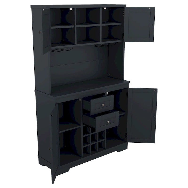 Mobile Cucina Bar con Contenitori — 120 cm L x 39,5 cm P x 187,5 cm H, 4 Ante, 2 Cassetti, Portabottiglie e Portabicchieri