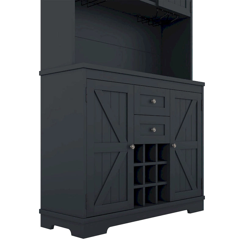 Mobile Cucina Bar con Contenitori — 120 cm L x 39,5 cm P x 187,5 cm H, 4 Ante, 2 Cassetti, Portabottiglie e Portabicchieri