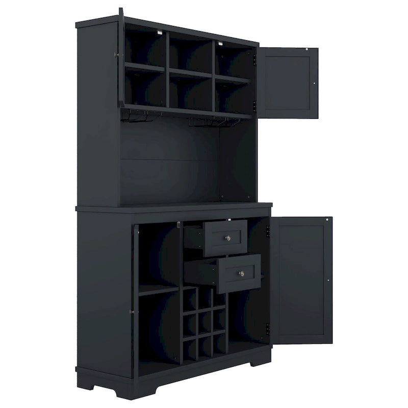 Mobile Cucina Bar con Contenitori — 120 cm L x 39,5 cm P x 187,5 cm H, 4 Ante, 2 Cassetti, Portabottiglie e Portabicchieri