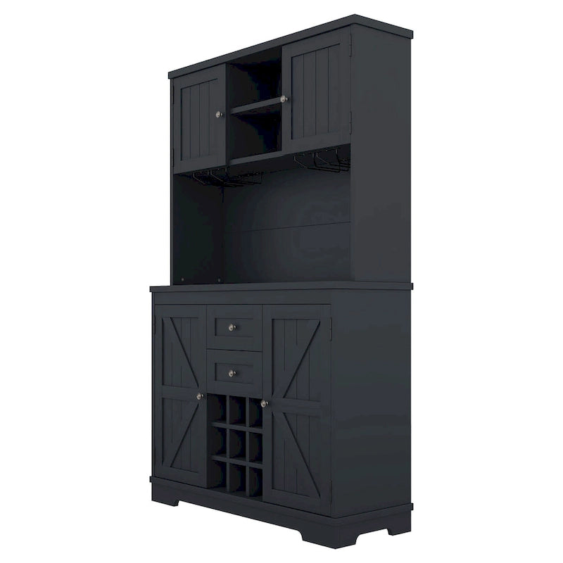 Mobile Cucina Bar con Contenitori — 120 cm L x 39,5 cm P x 187,5 cm H, 4 Ante, 2 Cassetti, Portabottiglie e Portabicchieri