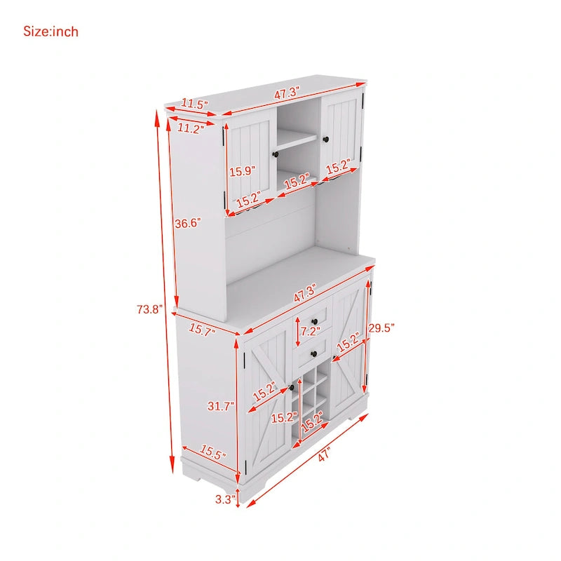 Mobile Cucina Bar con Contenitori — 120 cm L x 39,5 cm P x 187,5 cm H, 4 Ante, 2 Cassetti, Portabottiglie e Portabicchieri
