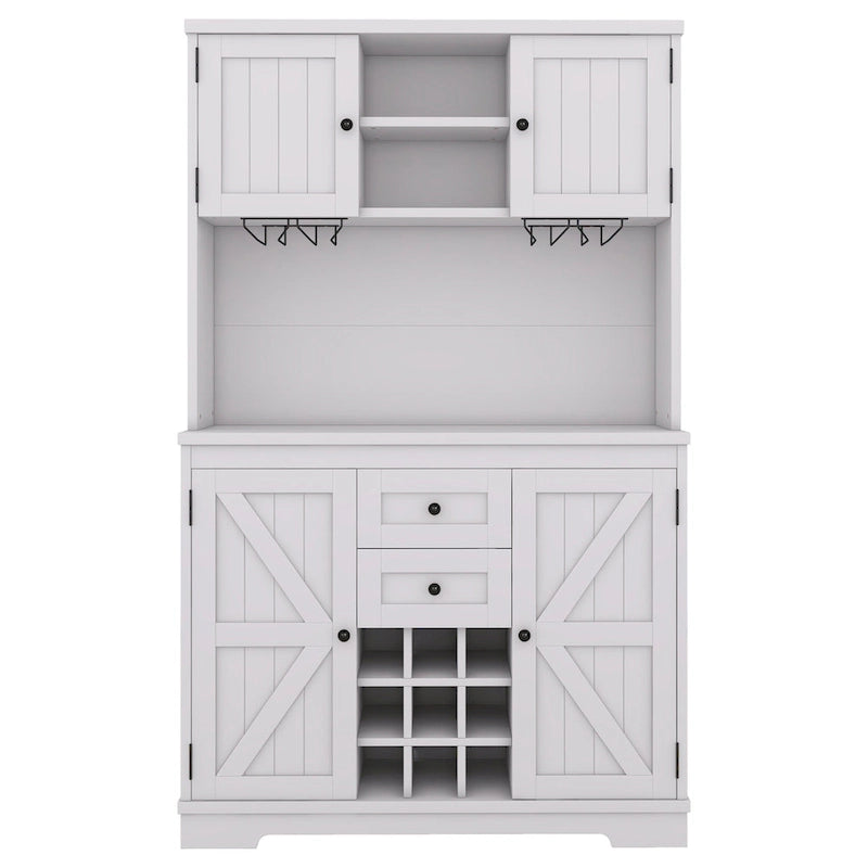 Mobile Cucina Bar con Contenitori — 120 cm L x 39,5 cm P x 187,5 cm H, 4 Ante, 2 Cassetti, Portabottiglie e Portabicchieri