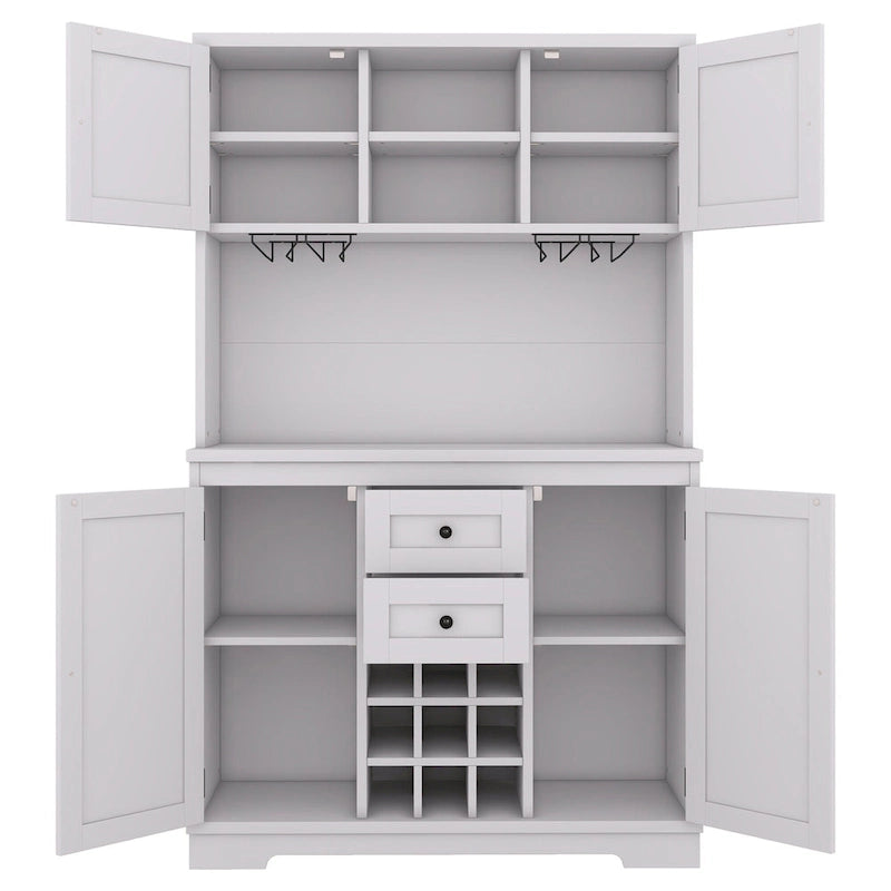 Mobile Cucina Bar con Contenitori — 120 cm L x 39,5 cm P x 187,5 cm H, 4 Ante, 2 Cassetti, Portabottiglie e Portabicchieri