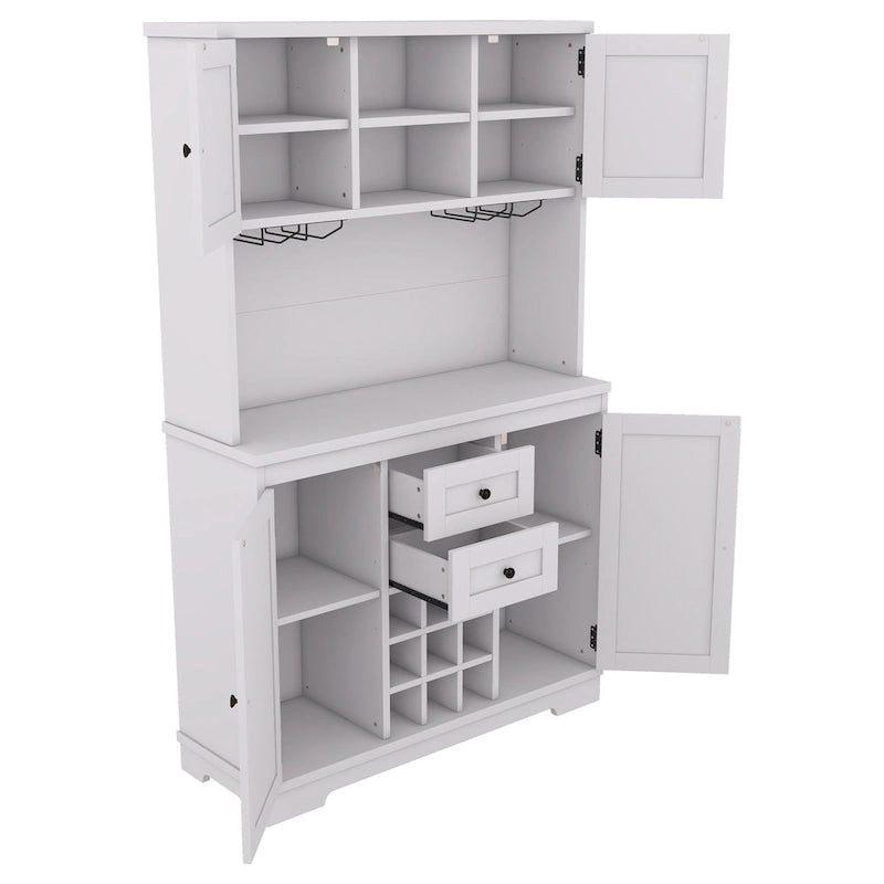 Mobile Cucina Bar con Contenitori — 120 cm L x 39,5 cm P x 187,5 cm H, 4 Ante, 2 Cassetti, Portabottiglie e Portabicchieri