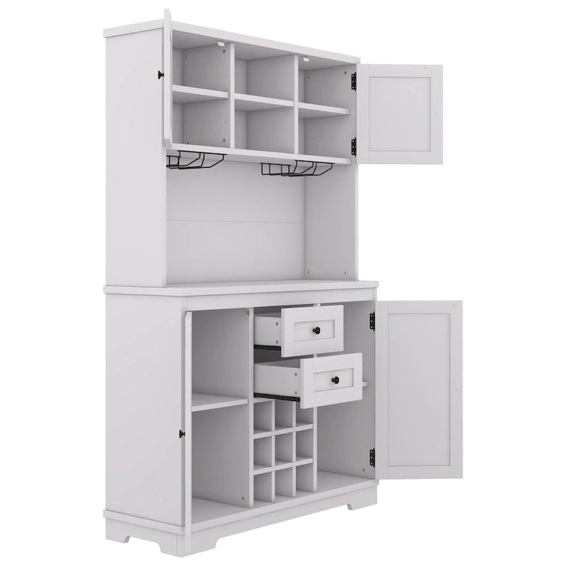 Mobile Cucina Bar con Contenitori — 120 cm L x 39,5 cm P x 187,5 cm H, 4 Ante, 2 Cassetti, Portabottiglie e Portabicchieri