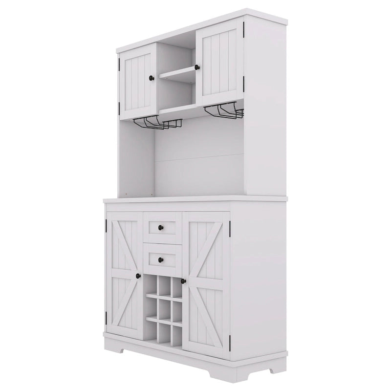 Mobile Cucina Bar con Contenitori — 120 cm L x 39,5 cm P x 187,5 cm H, 4 Ante, 2 Cassetti, Portabottiglie e Portabicchieri