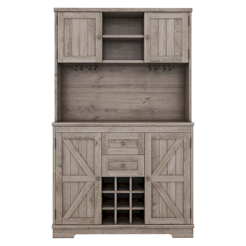 Mobile Cucina Bar con Contenitori — 120 cm L x 39,5 cm P x 187,5 cm H, 4 Ante, 2 Cassetti, Portabottiglie e Portabicchieri