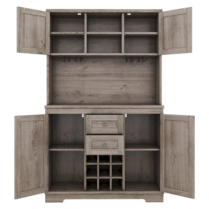 Mobile Cucina Bar con Contenitori — 120 cm L x 39,5 cm P x 187,5 cm H, 4 Ante, 2 Cassetti, Portabottiglie e Portabicchieri