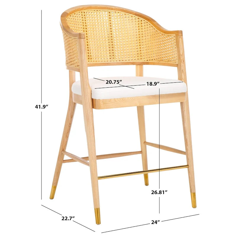Sgabello da bar con schienale in rattan e sedile in lino - 24W x 23D x 42H pollici