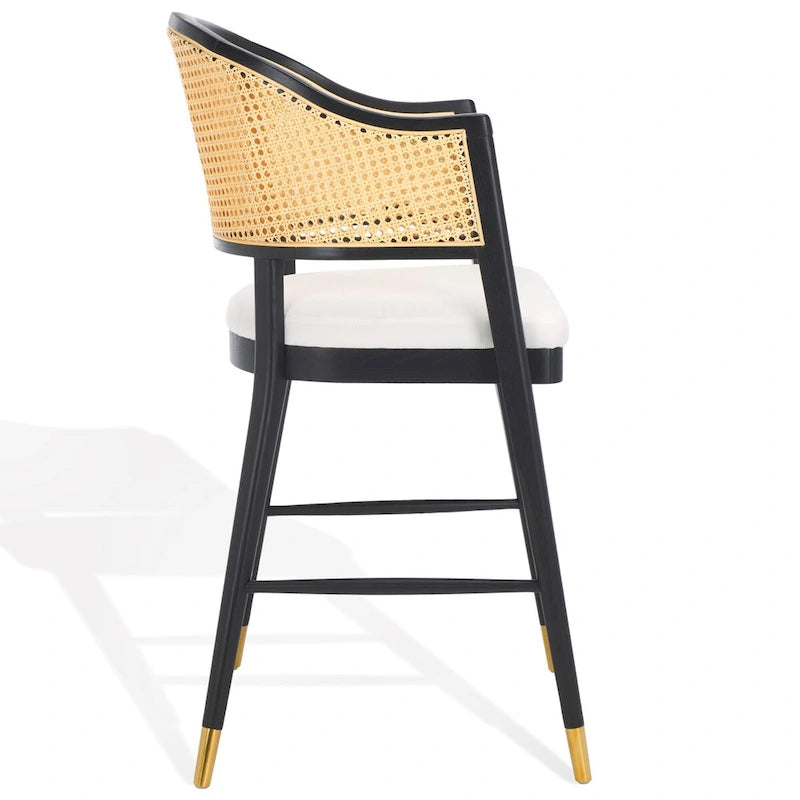 Sgabello da bar con schienale in rattan e sedile in lino - 24W x 23D x 42H pollici