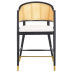 Sgabello da bar con schienale in rattan e sedile in lino - 24W x 23D x 42H pollici