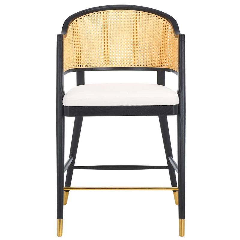 Sgabello da bar con schienale in rattan e sedile in lino - 24W x 23D x 42H pollici